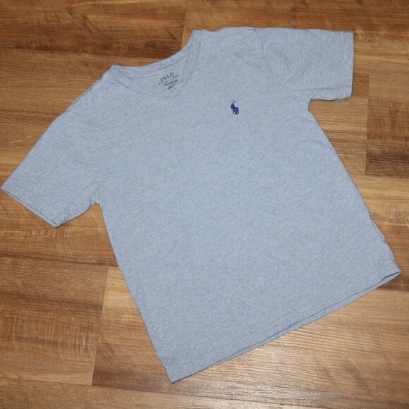 Boy's POLO Ralph Lauren Size 8 SMALL Heathered Blue V-Neck Tee - Picture 1 of 3
